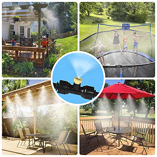 Misters for Outside Patio, 75FT Misting Cooling System for Patio, 75FT (23M) Misting Line+28 Mist Nozzles+3/4" Brass Adapter,Outdoor Mister System for Patio Garden Greenhouse Trampoline for waterpark