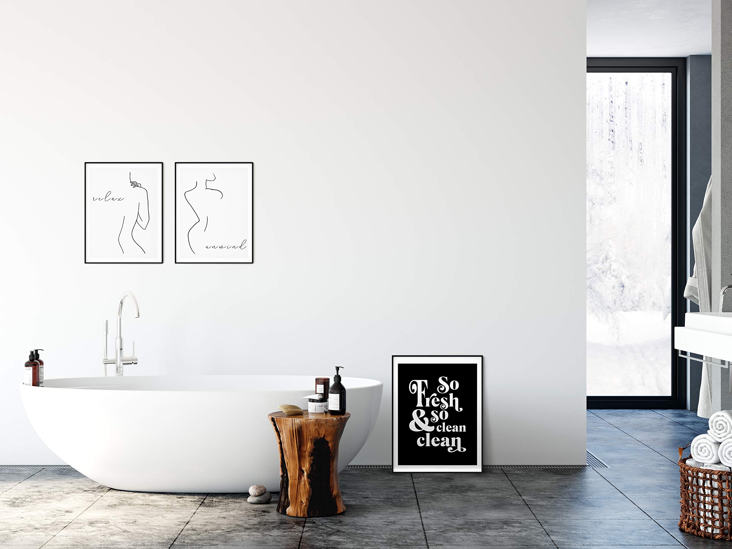So Fresh And So Clean Clean Wall Art - 11x14" UNFRAMED Print - Black & White Typography Bathroom Wall Decor - Funny Bathroom Decor