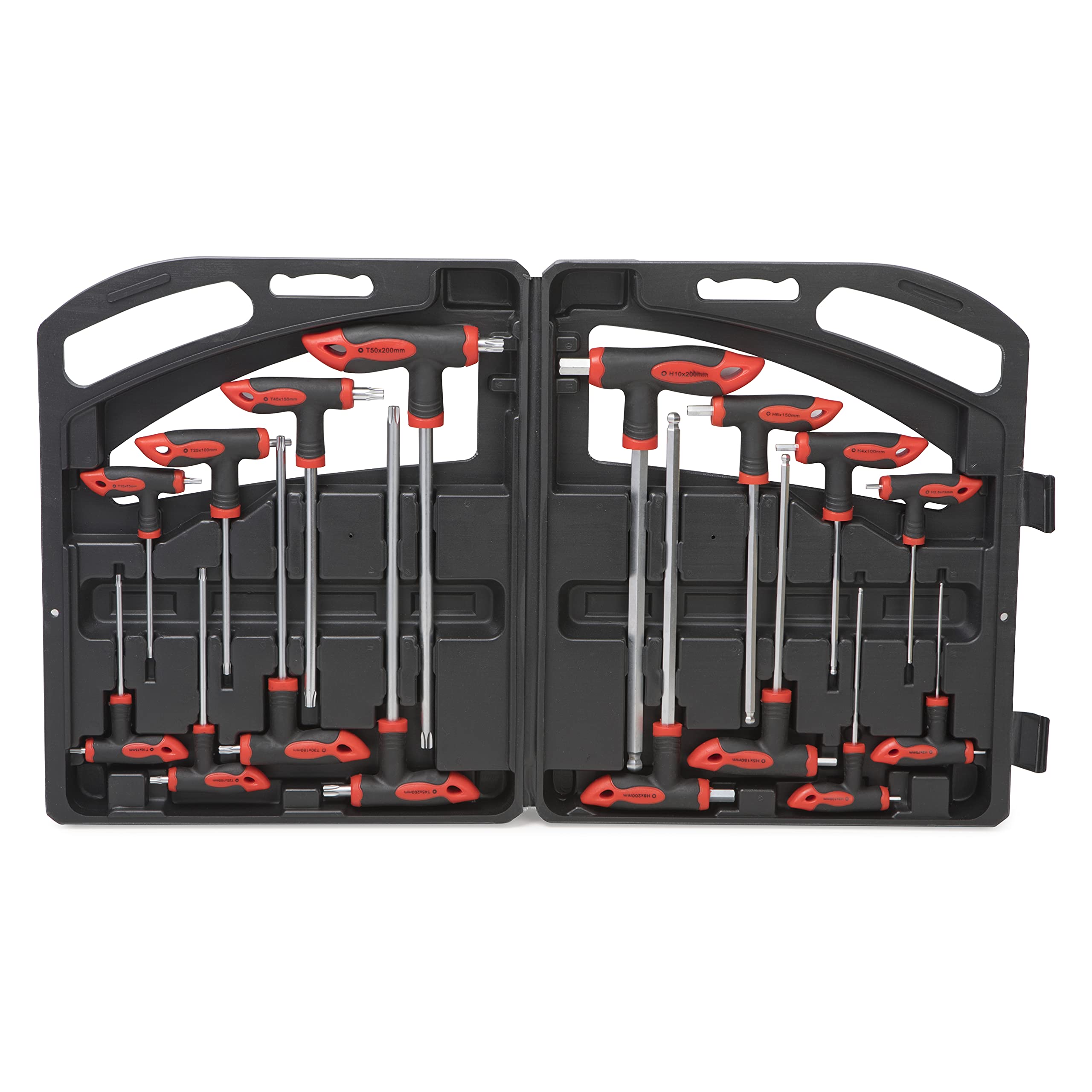 ROTATION 16 Pcs Hex and Torx Wrench Set, T Handle Allen Key with Case, for Long Shafts, Storage Rack, Auto, Bike, Moto