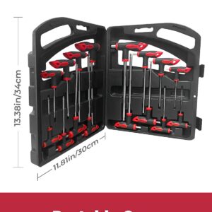 ROTATION 16 Pcs Hex and Torx Wrench Set, T Handle Allen Key with Case, for Long Shafts, Storage Rack, Auto, Bike, Moto