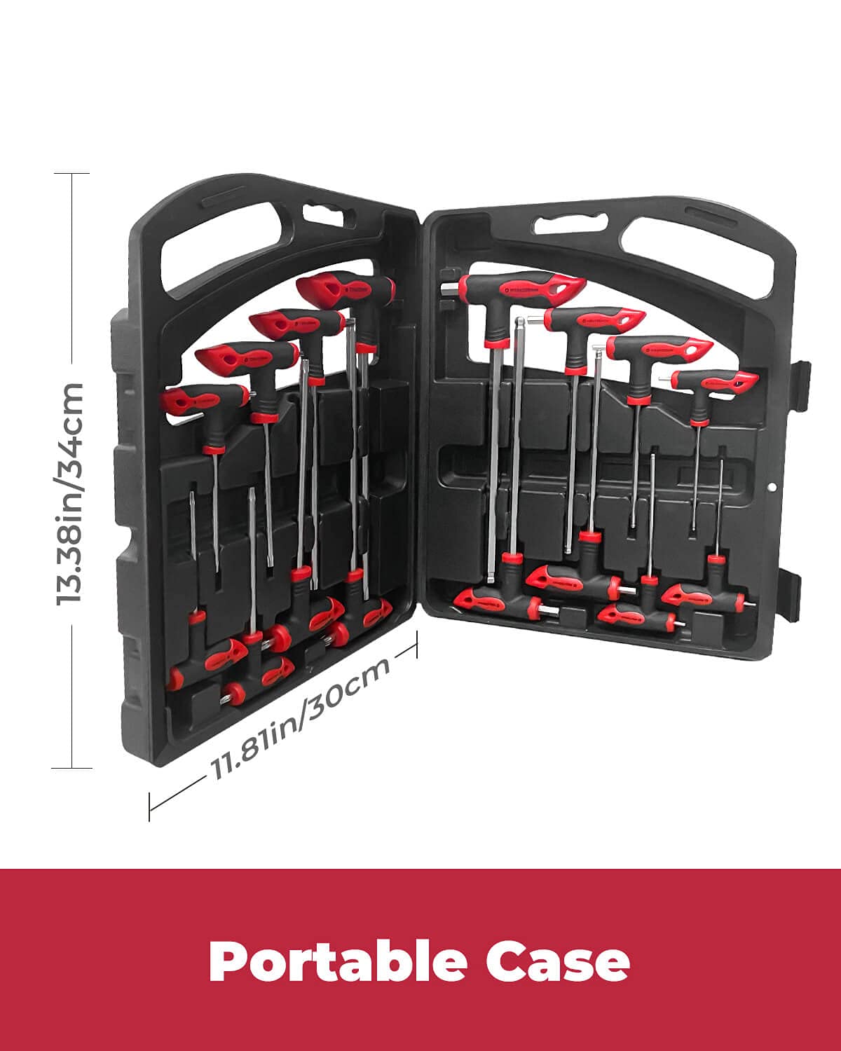 ROTATION 16 Pcs Hex and Torx Wrench Set, T Handle Allen Key with Case, for Long Shafts, Storage Rack, Auto, Bike, Moto