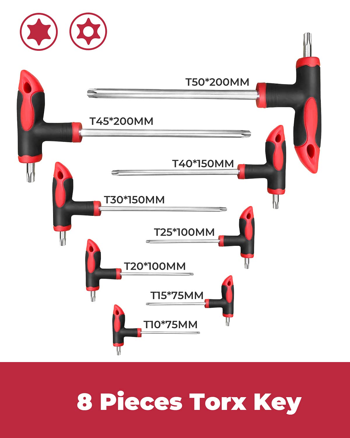 ROTATION 16 Pcs Hex and Torx Wrench Set, T Handle Allen Key with Case, for Long Shafts, Storage Rack, Auto, Bike, Moto