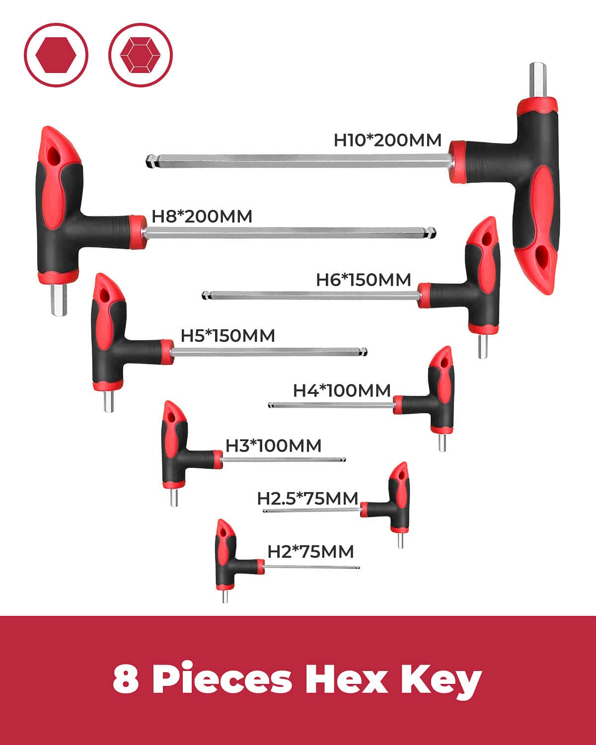 ROTATION 16 Pcs Hex and Torx Wrench Set, T Handle Allen Key with Case, for Long Shafts, Storage Rack, Auto, Bike, Moto