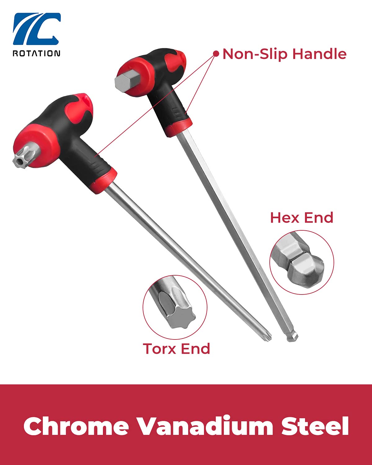 ROTATION 16 Pcs Hex and Torx Wrench Set, T Handle Allen Key with Case, for Long Shafts, Storage Rack, Auto, Bike, Moto