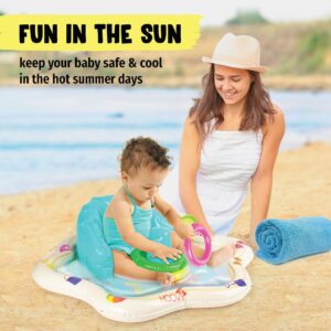 Inflatable Baby Splash Mat with Backrest & Fun Stackable Rings | Inflatable Infant Pad / Pool | Summer Toys