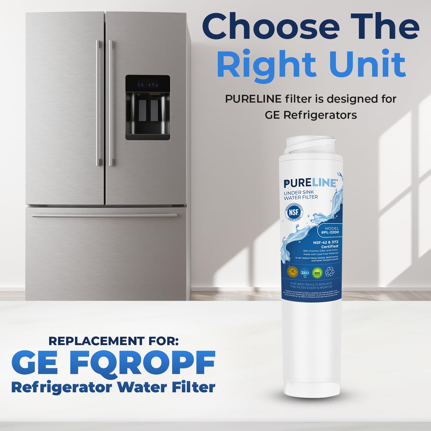 Pureline FQROPF Replacement for GE FQROPF Under Sink Water Filter Replacement - Reduces Bad Taste & Odor