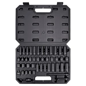 amazon basics 3/8-inch drive 6 point impact socket set with carrying case - 44-piece