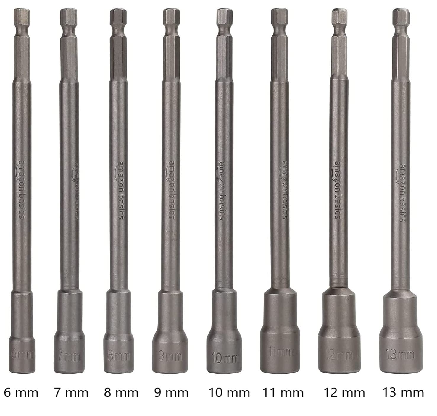 Amazon Basics 1/4-Inch Magnetic Impact Nut Driver Bit Set, 8 Piece, 10.04 in x 4.33 in x 0.98 in