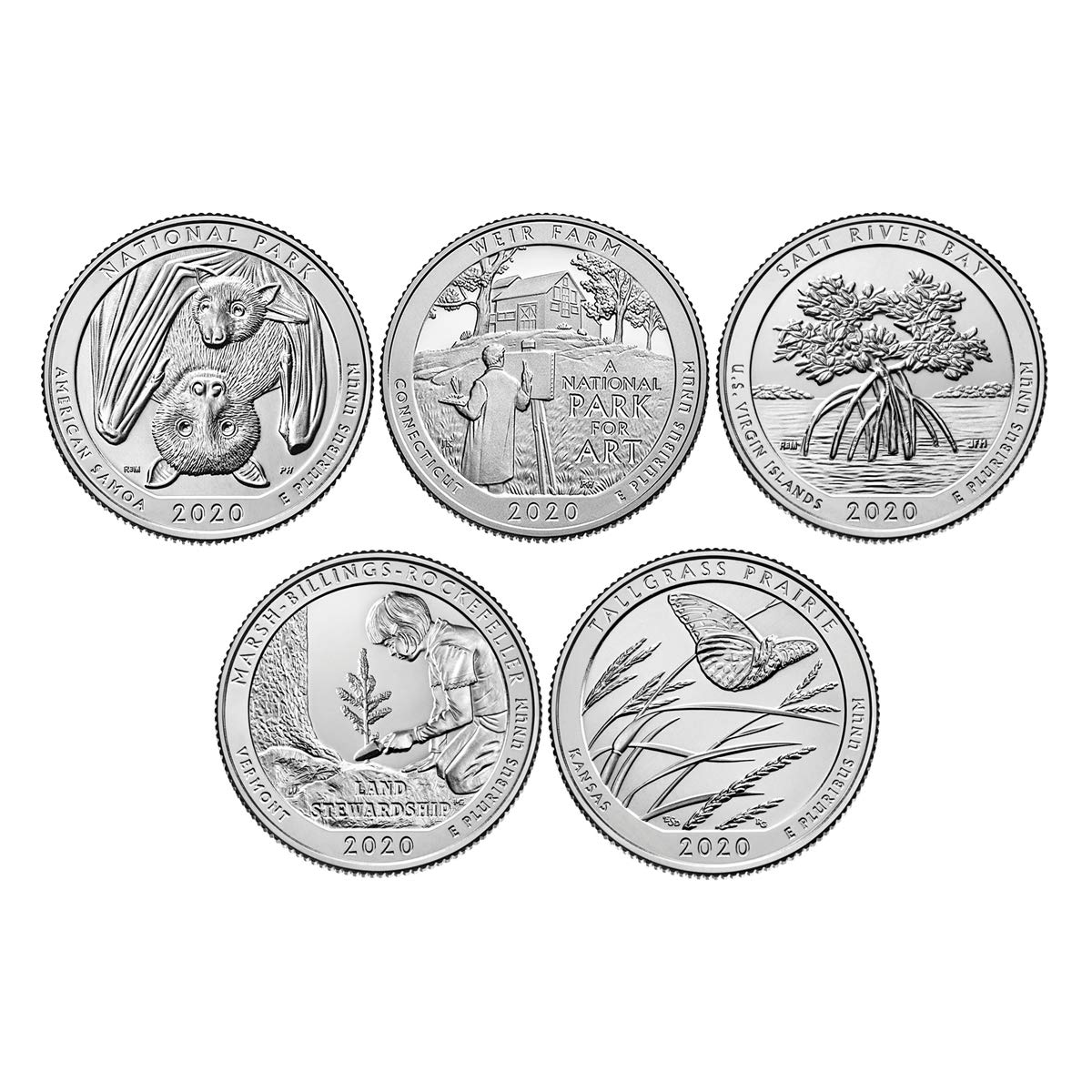 2020 P, D and 2021 P, D National Park Quarter 12 Coin Set Uncirculated