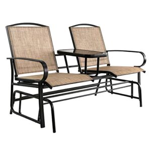 amazon basics 2-person outdoor patio textilene glider chair with tempered glass table, 30.3"d x 56.5"w x 36.2"h, brown