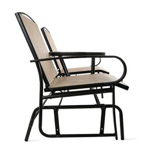 Amazon Basics 2-Person Outdoor Patio Textilene Glider Chair with Tempered Glass Table, 30.3"D x 56.5"W x 36.2"H, Brown