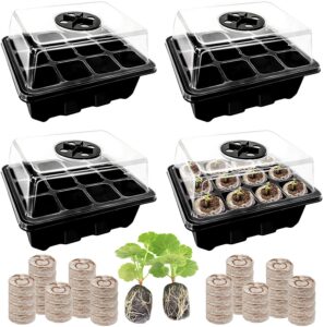 halatool seed starter kit 4 pack 48 cells black seed starter tray with 50 pcs peat pellets for seedlings organic seed stater soil pods for planting vegetables plants flowers & starting seeds