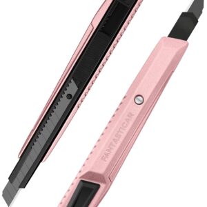 FantastiCAR 2-Pack Auto Lock Retractable Utility Knife, Snap Off Safety Cutter, with Aluminium Alloy Grip, 60 Degree and 30 Degree Blades, for Precision Trimming Jobs (Pink)