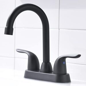 two handle matte black bathroom faucet, swivel spout with pop-up drain assembly | high arc , with water supply hoses i easy to install, durable & safety