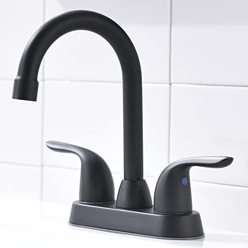 Two Handle Matte Black bathroom faucet, Swivel Spout with Pop-up Drain Assembly | High Arc , with Water Supply Hoses I Easy to Install, Durable & Safety