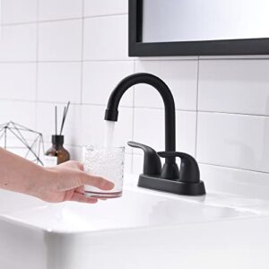 Two Handle Matte Black bathroom faucet, Swivel Spout with Pop-up Drain Assembly | High Arc , with Water Supply Hoses I Easy to Install, Durable & Safety