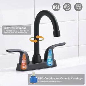 Two Handle Matte Black bathroom faucet, Swivel Spout with Pop-up Drain Assembly | High Arc , with Water Supply Hoses I Easy to Install, Durable & Safety