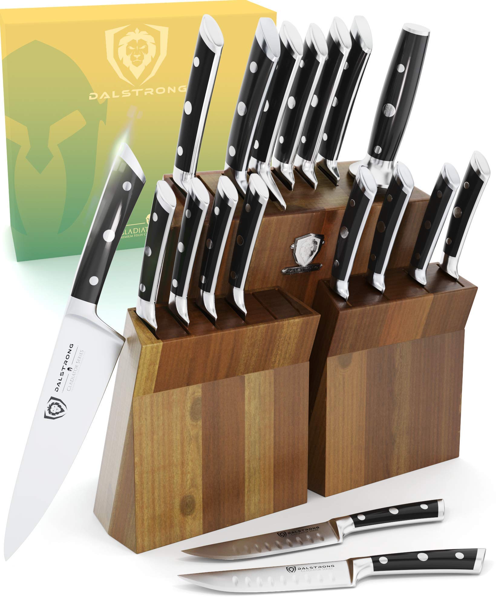 The Dalstrong Gladiator Series Elite 18pc Colossal Knife Set Bundled With The Dalstrong Premium Whetstone Kit - #1000/#600 Grit