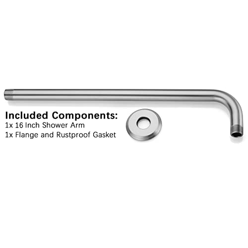 Anpean 16 Inch L-Shaped Shower Arm with Flange, Wall Mounted Rain Shower Head Extension Arm, Brushed Nickel