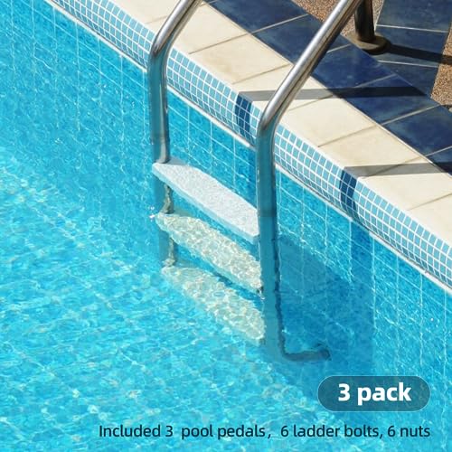 TonGass (3-Pack) 18" Universal Heavy-Duty Molded Plastic Swimming Pool Ladder Rung Step with Stainless Steel Bolts White