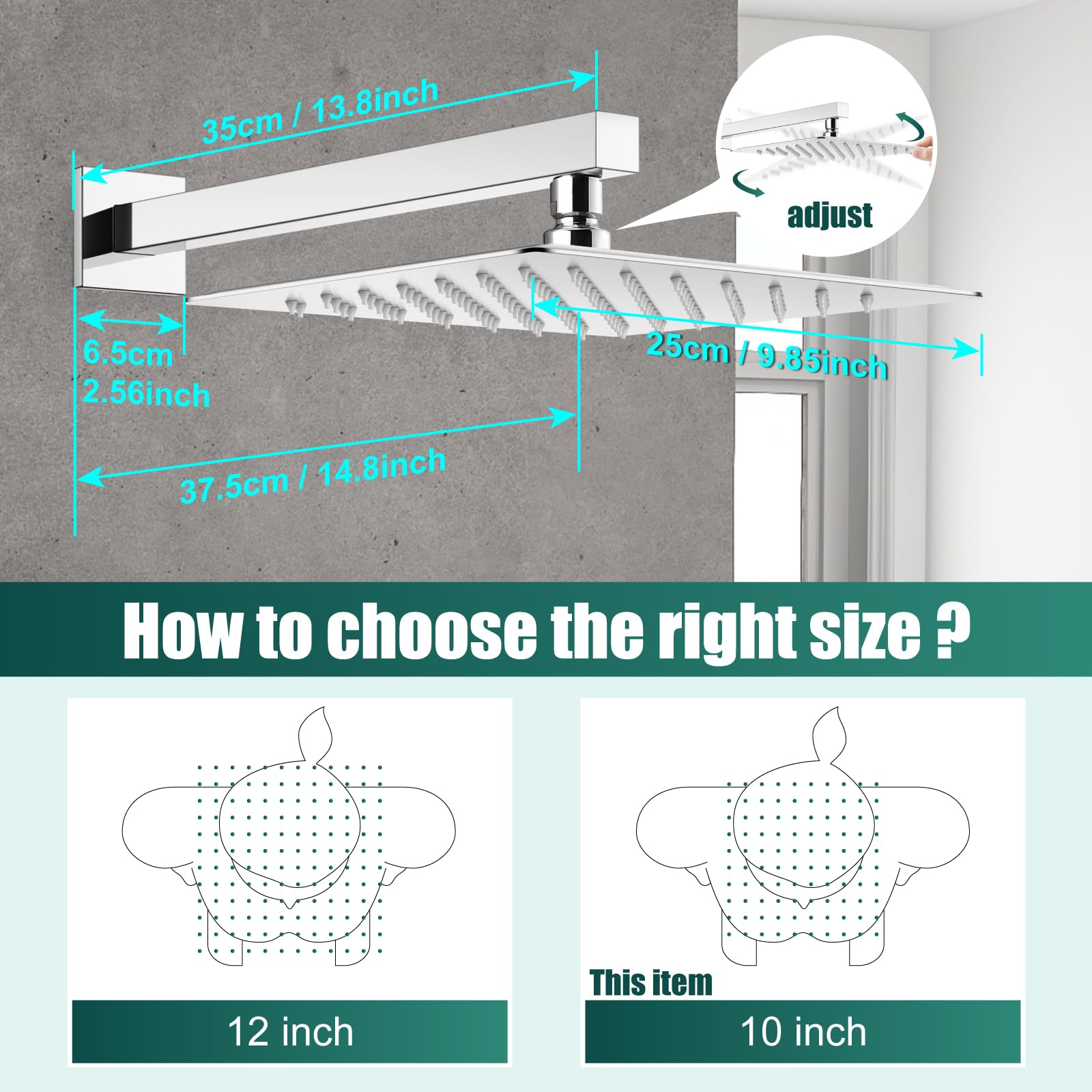 Heyalan Shower System Square Rain Shower System Head Shower Faucet Fixture 2 in 1 Handheld Shower Sprayer Rough in Valve Wall Mount Bathroom Rainfall Combo Set High Pressure,10 Inch,Polished Chrome