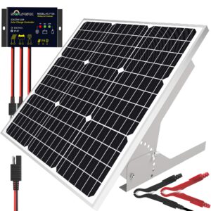 solperk 50w/12v solar panel kit, solar battery trickle charger maintainer + waterproof controller + adjustable mount bracket for automotive motorcycle boat marine rv camping roof