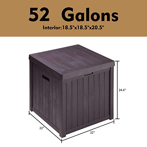 Autlaycil 52 Gallon Small Deck Storage Box -Waterproof Outdoor Toy Storage Box – Perfect to Store Garden Tools and Pool Toys(Brown)