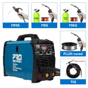 Prostormer Welding Machine, MIG/TIG/MMA 3 in 1 Multifunctional Welder with Digital Display, Electrode Holder, Earth Clamp, Input Power Adapter Cable and Brush