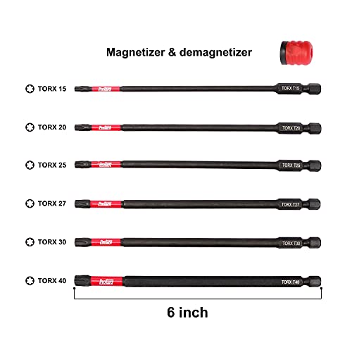 Protorq Long Impact Bit Set, TORX, 6-Inch Length, 6-Piece with 1-Piece magnetizer & demagnetizer