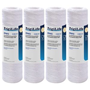 frigilife 5 micron 10" x 2.5" string wound sediment water filter cartridge for well filter universal replacement with any 10 inch ro unit, wp-5, cfs110, aqua-pure ap110, wp-5, culligan p5,(pack of 4)
