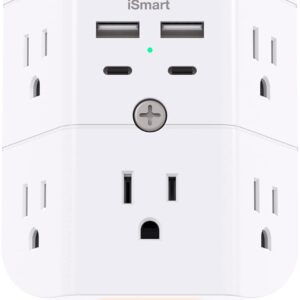 Outlet Extender with Night Light, 5-Outlet Surge Protector with 3 USB Charging Ports, 1800J Power Strip Multi Plug Outlets Wall Adapter Expander with Spaced Outlets for Home, School, Office