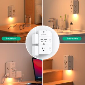 Outlet Extender with Night Light, 5-Outlet Surge Protector with 3 USB Charging Ports, 1800J Power Strip Multi Plug Outlets Wall Adapter Expander with Spaced Outlets for Home, School, Office