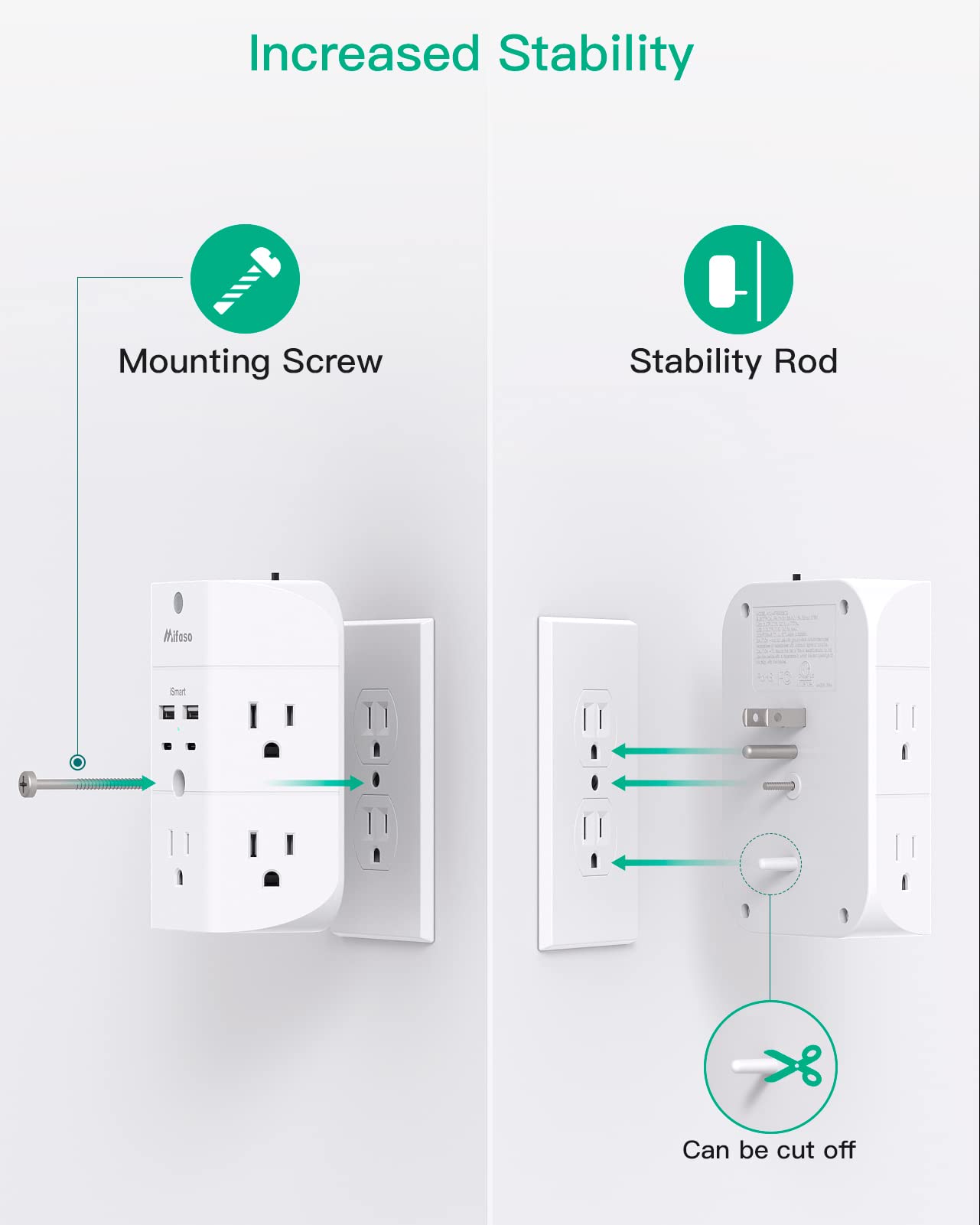 Outlet Extender with Night Light, 5-Outlet Surge Protector with 3 USB Charging Ports, 1800J Power Strip Multi Plug Outlets Wall Adapter Expander with Spaced Outlets for Home, School, Office