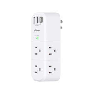 usb outlet extender surge protector - with rotating plug, 6 ac multi plug and 3 usb ports (1 c), 1800 joules, 3-sided swivel power strip spaced splitter for home, office, travel