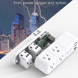 USB Outlet Extender Surge Protector - with Rotating Plug, 6 AC Multi Plug and 3 USB Ports (1 C), 1800 Joules, 3-Sided Swivel Power Strip Spaced Splitter for Home, Office, Travel