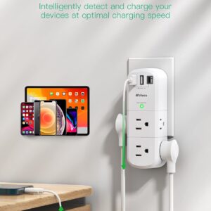 USB Outlet Extender Surge Protector - with Rotating Plug, 6 AC Multi Plug and 3 USB Ports (1 C), 1800 Joules, 3-Sided Swivel Power Strip Spaced Splitter for Home, Office, Travel