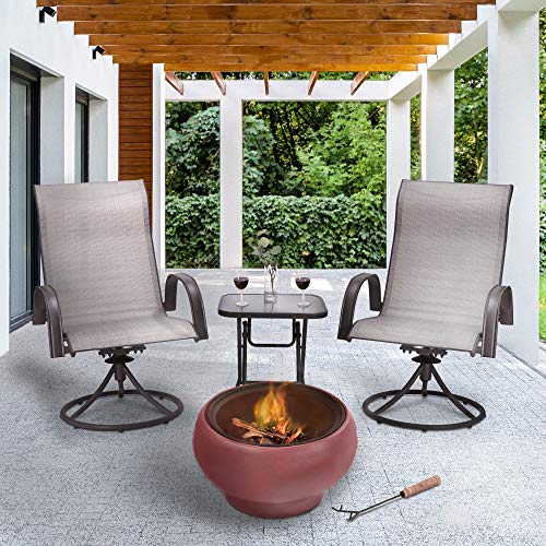 Teamson Home Outdoor 20.07 in. Round Wood-Burning Fire Pit with Faux Concrete Base, Spark Screen, Stainless Steel Grill Grate, Removable Fire Bowl and Poker, Maroon