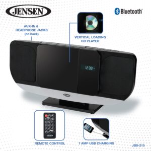 JENSEN JBS-215 Bluetooth Wall-Mountable Music System with CD Player and FM Radio, JBS-215