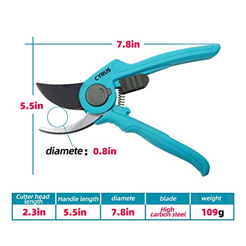 Pruning Shears for Gardening 8”Stainless Steel Gardening Hand Pruner, Bypass Pruning Shears Steel Blades with Adjustable Up to 5/8" Cut, Non-stick Coating