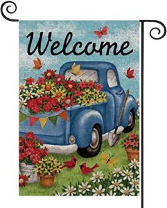 fiberomance welcome garden flag spring flag watercolor truck flower flag vertical double sided outdoor yard flag porch flag spring summer outdoor decoration decorative home décor 12x18 inches