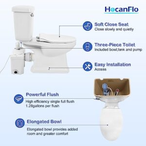 700watt Macerator Toilet, 1HP Two Piece Upflush Toilet Kit Included Toilet Bowl, Water Tank, Soft Closing Seat, Extension Pipe Between Toilet and Pump,Automatic Start and Stop (FLOWC-700)