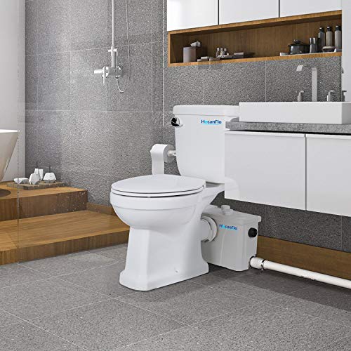 700watt Macerator Toilet, 1HP Two Piece Upflush Toilet Kit Included Toilet Bowl, Water Tank, Soft Closing Seat, Extension Pipe Between Toilet and Pump,Automatic Start and Stop (FLOWC-700)