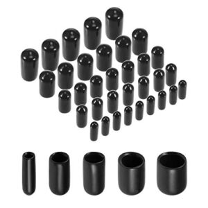 uxcell 100pcs round rubber end caps 1/8" 3/16" 1/4" 5/16" 3/8" black vinyl cover screw thread protectors assortment kit