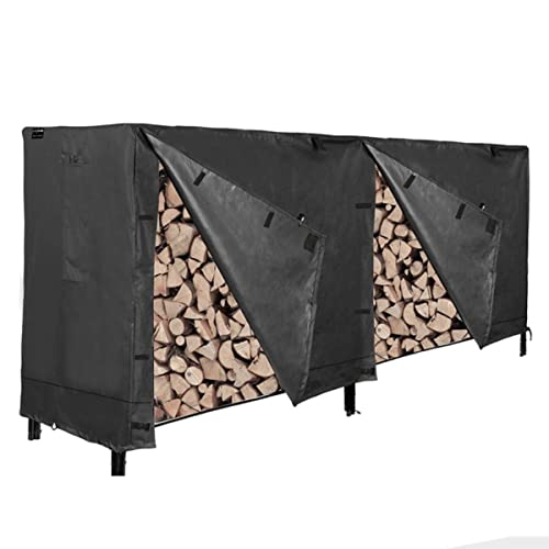 Gardeny Firewood Rack Cover 8 Feet, Waterproof Log Rack 600D Oxford Fabric Cover, Heavy Duty Wood Rack Covering, All Weather Protection, Wood Holder Cover Woodpile Shelter, For Indoor & Outdoor Black