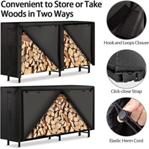 Gardeny Firewood Rack Cover 8 Feet, Waterproof Log Rack 600D Oxford Fabric Cover, Heavy Duty Wood Rack Covering, All Weather Protection, Wood Holder Cover Woodpile Shelter, For Indoor & Outdoor Black