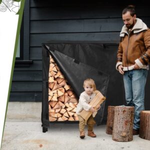 Gardeny Firewood Rack Cover 8 Feet, Waterproof Log Rack 600D Oxford Fabric Cover, Heavy Duty Wood Rack Covering, All Weather Protection, Wood Holder Cover Woodpile Shelter, For Indoor & Outdoor Black