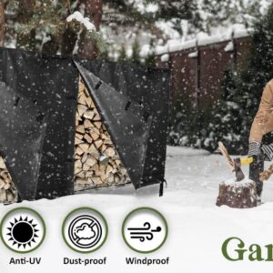 Gardeny Firewood Rack Cover 8 Feet, Waterproof Log Rack 600D Oxford Fabric Cover, Heavy Duty Wood Rack Covering, All Weather Protection, Wood Holder Cover Woodpile Shelter, For Indoor & Outdoor Black