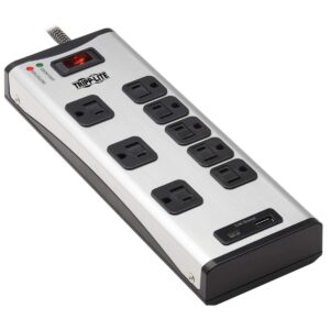 tripp lite surge protector power strip 8-outlet metal 1 usb-a & 1 usb c charging ports 3.9a shared 8ft cord (tlm88usbc)