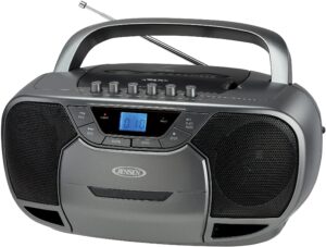 jensen cd-590-gr cd-590 1-watt portable stereo cd and cassette player/recorder with am/fm radio and bluetooth (gray)