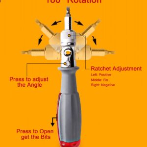 Deselen Ratcheting Screwdriver with Magnetic Bit Ratchet, Multi Bit Set, 10 in 1 Screwdriver Small Pocket Stubby Design, 1 Pack All in One Screwdriver (Red)